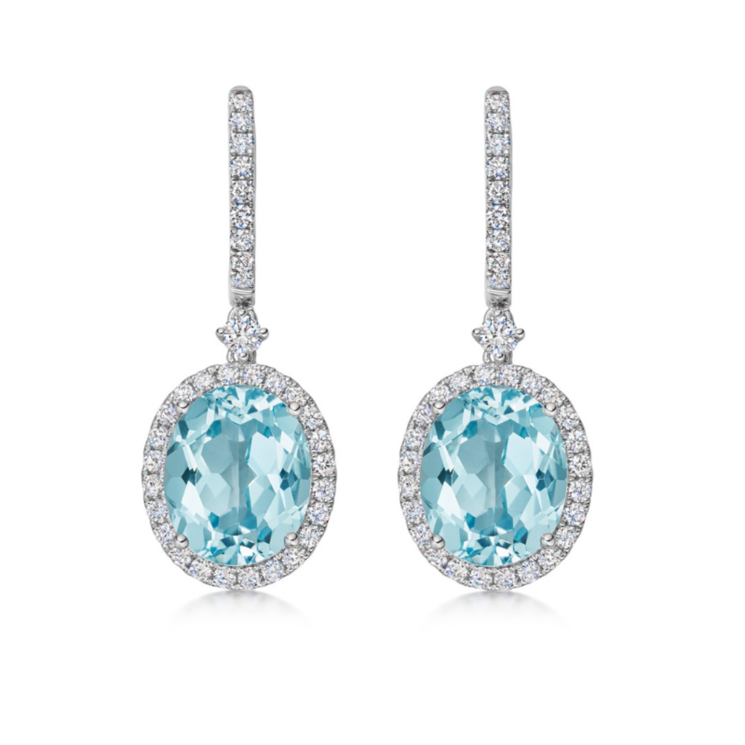 Signatures Oval Blue Topaz and Diamond Drop Earrings