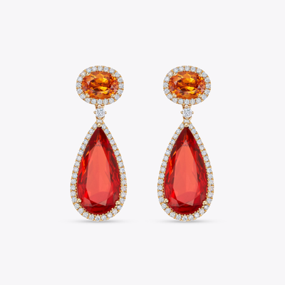 Special Editions Orange Garnet, Fire Opal and Diamond Earrings