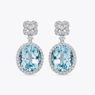 Signatures Oval Blue Topaz and Diamond Flower Earrings