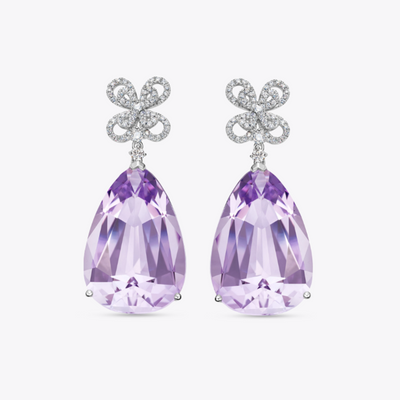 Special Editions Pear Lavender Amethyst and Diamond Flower Top Earrings 18ct White Gold