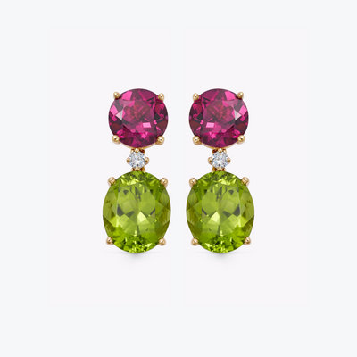 Special Editions Rhodolite Garnet Top, Peridot and Diamond Detail Earrings