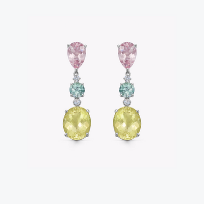 Special Editions Morganite, Blue Tourmaline, Yellow Beryl and Diamond Detail Earrings