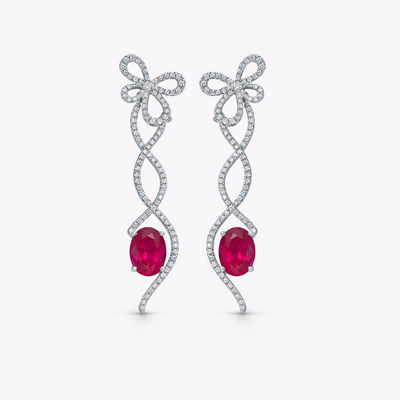 Special Editions Rubellite and Diamond Bow Detail Earrings