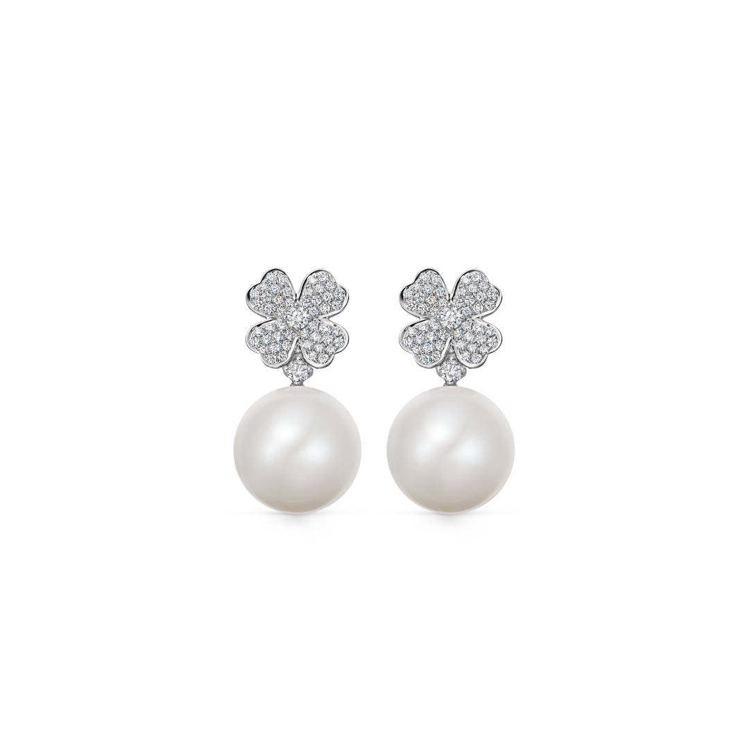 Pearl Round and Diamond Clover Earrings – Kiki McDonough