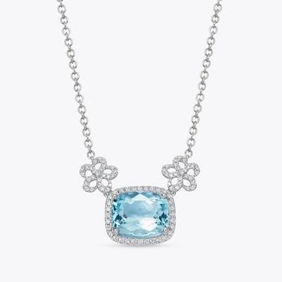 Special Editions Aquamarine and Diamond Daisy Necklace