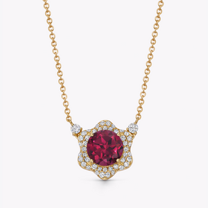 Special Editions Rhodolite Garnet and Diamond Wave Halo Necklace