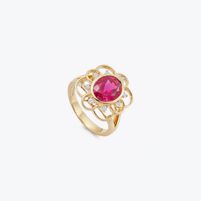 Special Editions Rubellite and Diamond Detail Petal Ring