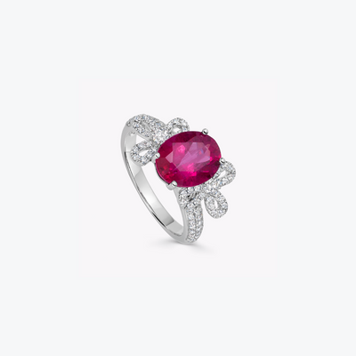 Special Editions Rubellite and Diamond Bow Detail Ring